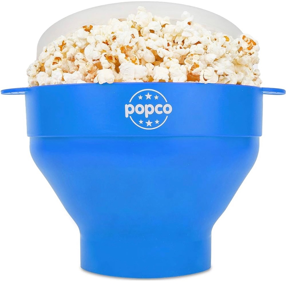 The Original Popco Light Blue Silicone Microwave Popcorn Popper with Handles